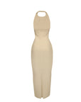 Luna Maxi - Halter Neck Back Criss-Cross Maxi Dress Yellow Fabslay