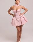 Voluminous mini dress with defined waist