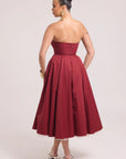 Strapless midi burgundy ball dress