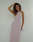 Luna Maxi - Halter Neck Back Criss-Cross Maxi Dress Dusty Pink Fabslay