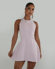 Luna - Halter Neck Back Criss-Cross Mini Dress Pale Pink Fabslay
