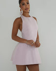 Luna - Halter Neck Back Criss-Cross Mini Dress Pale Pink Fabslay