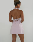 Luna - Halter Neck Back Criss-Cross Mini Dress Pale Pink Fabslay