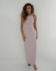 Luna Maxi - Halter Neck Back Criss-Cross Maxi Dress Dusty Pink Fabslay