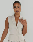 Dolcezza - Half Shoulder Pocketed Waistcoat Beige Fabslay