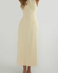 Luna Maxi - Halter Neck Back Criss-Cross Maxi Dress Yellow Fabslay