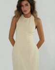 Luna Maxi - Halter Neck Back Criss-Cross Maxi Dress Yellow Fabslay