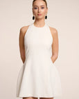 Luna - Halter Neck Back Criss-Cross Mini Dress White Fabslay
