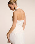 Dolce - Half Button Collar Top White Fabslay