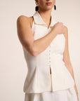 Dolce - Half Button Collar Top White Fabslay
