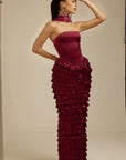Lorrie- Sleeveless Ruffled Maxi Dress Burgundy Fabslay