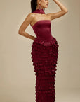 Lorrie- Sleeveless Ruffled Maxi Dress Burgundy Fabslay