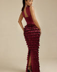 Lorrie- Sleeveless Ruffled Maxi Dress Burgundy Fabslay