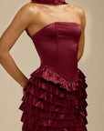 Lorrie- Sleeveless Ruffled Maxi Dress Burgundy Fabslay