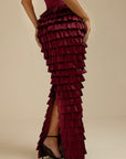 Lorrie- Sleeveless Ruffled Maxi Dress Burgundy Fabslay