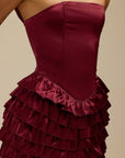 Lorrie- Sleeveless Ruffled Maxi Dress Burgundy Fabslay