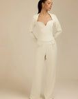 Aurora Poise - V shaped Long Sleeve Top Light Beige Fabslay