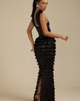 Lorrie- Sleeveless Ruffled Maxi Dress Black Fabslay