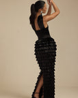 Lorrie- Sleeveless Ruffled Maxi Dress Black Fabslay