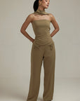 Aurora Charm - Wide Neckband Sleeveless Top Dark Olive Fabslay