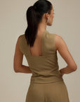 Aurora Charm - Wide Neckband Sleeveless Top Dark Olive Fabslay