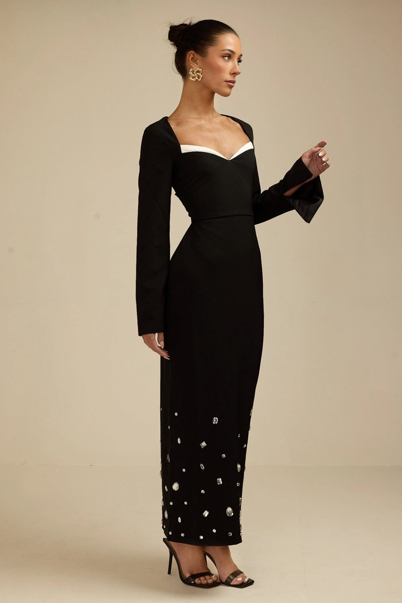 Maxi Black Diamond Dress – Elliana Elegant Maxi Evening Gown 4