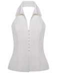 Dolce - Half Button Collar Top White Fabslay