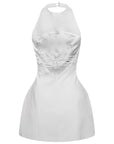 Luna - Halter Neck Back Criss-Cross Mini Dress White Fabslay