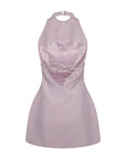 Luna - Halter Neck Back Criss-Cross Mini Dress Pale Pink Fabslay