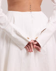 Pleated long-sleeve crop top with defined under-bust seams