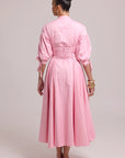 structured shirt dress with full skirt and adjustable lace-up back