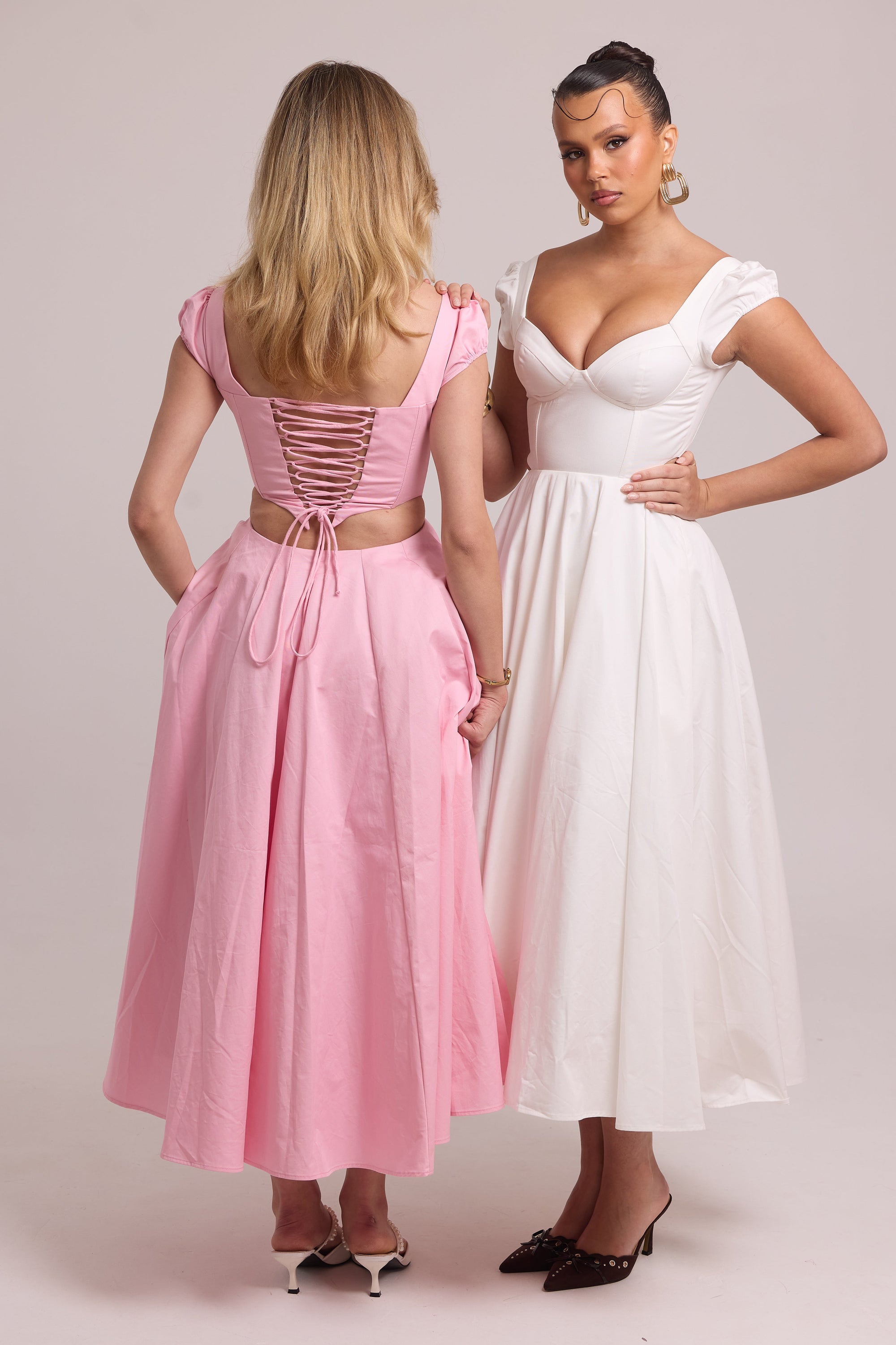 White fitted bodice dress