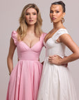 White Roselle dress with lace-up back and curved waist cut-out