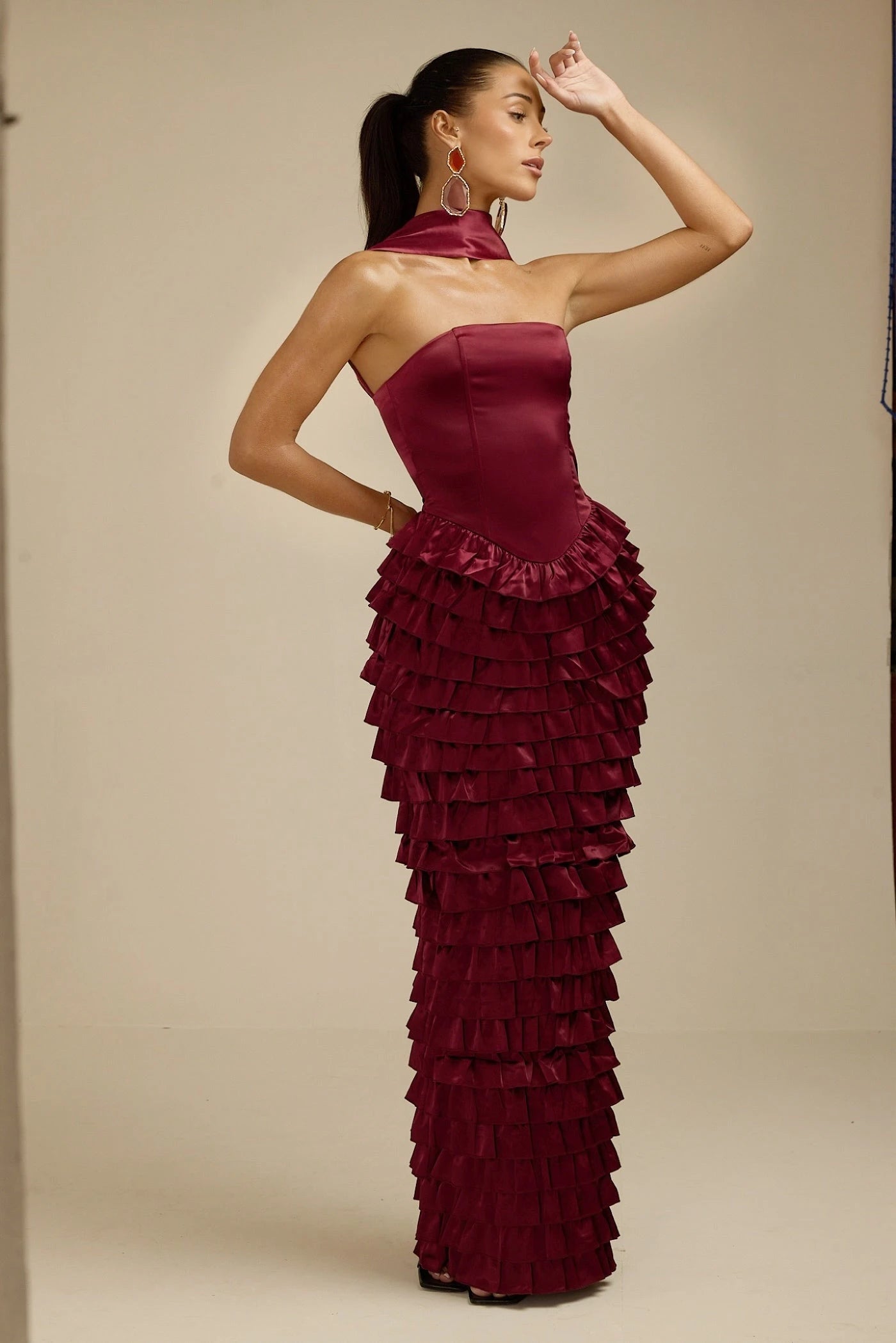 Shop Sleeveless Maxi Dress - Lorrie Ruffled Burgundy 8 Shop Sleeveless Maxi Dress - Lorrie Ruffled Burgundy 8